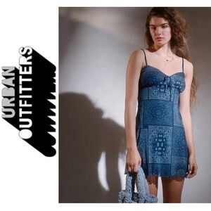 Urban Outfitters Blue Bandana  Americana Spring Print Tie Front Mini Dress M